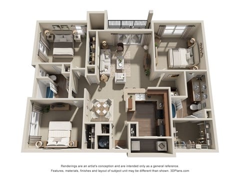 Floor plan for 3 beds, 2 baths, 1417 sqft